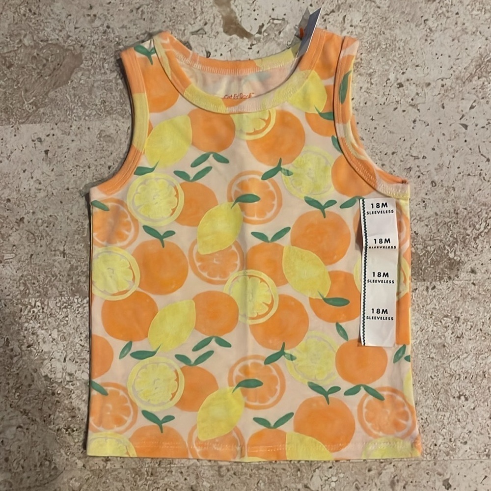 💕 Mix & Match 3 / $15 NWT Cat & Jack Girls Orange & Lemon Tank Top - Picture 2 of 4